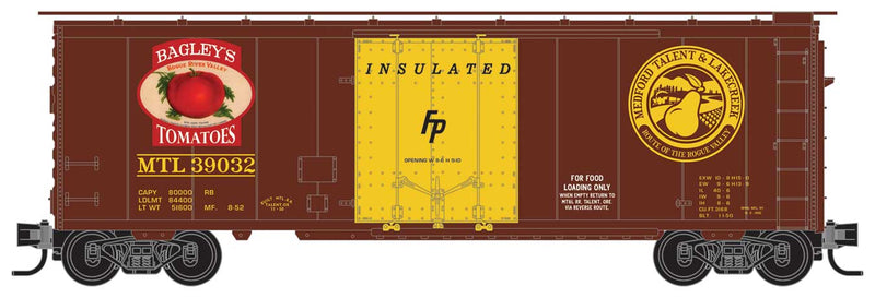 40' Plug-Door Boxcar - Ready to Run -- Medford, Talent & Lakecreek #39032 (Boxcar Red, yellow, Bagley Tomatoes Logo