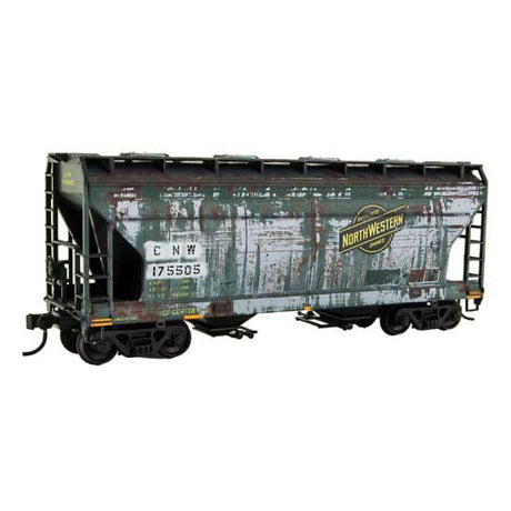 ACF 2-Bay Covered Hopper - Kit -- Chicago & North Western #175505 (Weathered, green, gray)-1