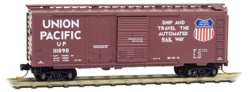 40' Plug & Sliding Door Boxcar - Ready to Run -- Union Pacific #111090 (Boxcar Red, Large Color Sheld, Automated Slogan)