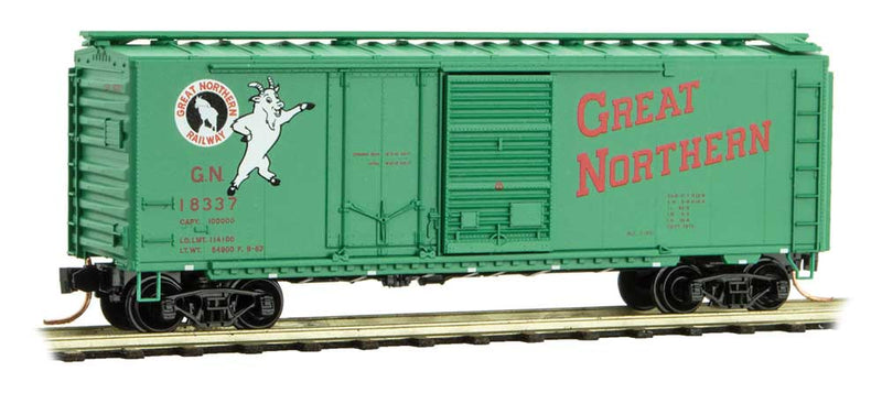 40' Plug and Sliding Door Boxcar - Ready to Run -- Great Northern 18337 (Jade Green, red, Standing Rocky Logo)