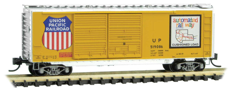 40' Double-Door Boxcar - Ready to Run -- Union Pacific 519086 (Armour Yellow, silver, Large Logo, Automated Map Logo)
