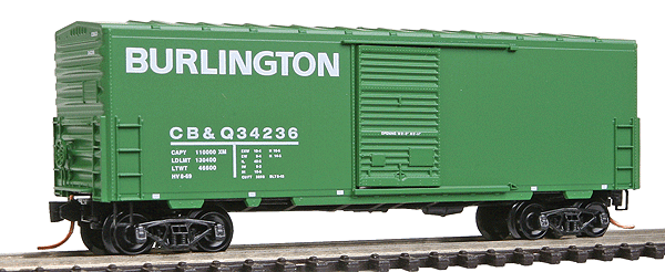 40' Standard Boxcar w/Single Door, No Roofwalk -- Chicago, Burlington & Quincy #34236 (green, white Lettering)