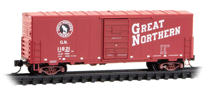 40' Single-Door Boxcar No Roofwalk - Ready to Run -- Great Northern #11821 (red, white, black, Rocky Logo)