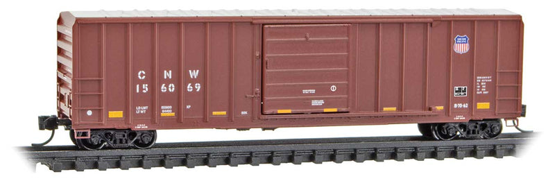 50' Rib-Side Single-Door Boxcar No Roofwalk - Ready to Run -- Union Pacific CNW #156069 (Boxcar Red, Small Logo, yellow conspicuity marks)