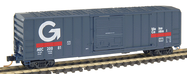 50' Rib Side Boxcar Single FMC Door, No Roofwalk -- Maine Central #20081 (Dark Blue w/ White Lettering, White G Logo)
