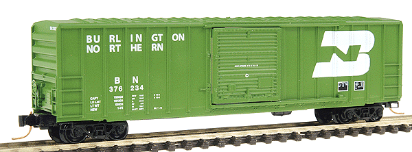 50' Rib-Side Single-Door Boxcar No Roofwalk - Ready to Run -- Burlington Northern #376336 (Cascade Green, white, Large 1970s Logo)