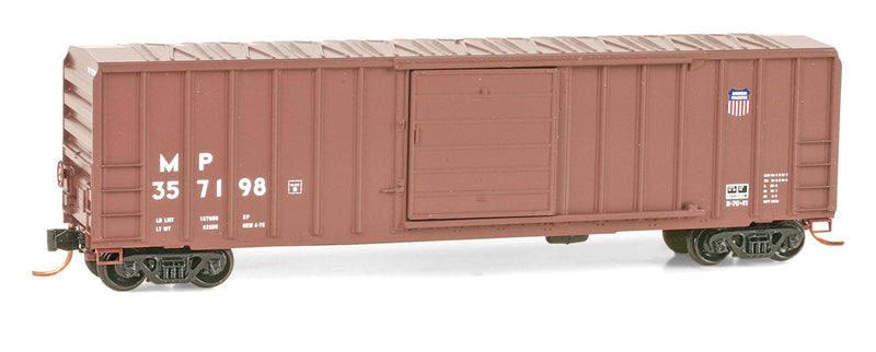 50' Rib-Side Single-Door Boxcar No Roofwalk - Ready to Run -- Union Pacific MP #357198 (yellow, Small Building America Logo)