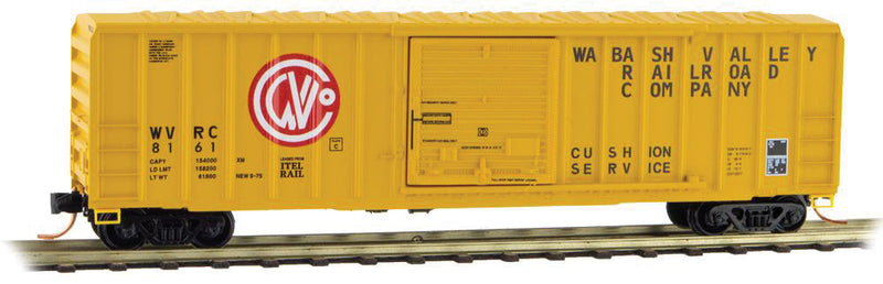 50' Rib-Side Single-Door Boxcar No Roofwalk - Ready to Run -- Wabash Valley #8161 (yellow, red, black, Per Diem Series #3)