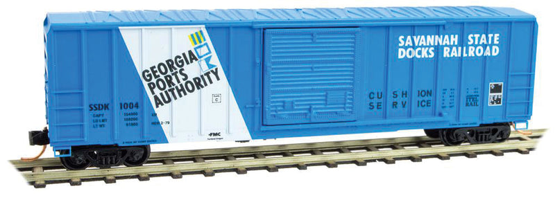 50' Rib-Side Single-Door Boxcar No Roofwalk - Ready to Run -- Savannah State Docks #1004 (blue, white, Per Diem Car Series #7)