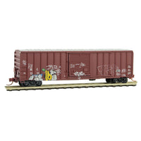 50' Rib-Side Single-Door Boxcar No Roofwalk - Ready to Run -- East Erie Commercial EEC #1311 (Weathered, Boxcar Red, Graffiti)