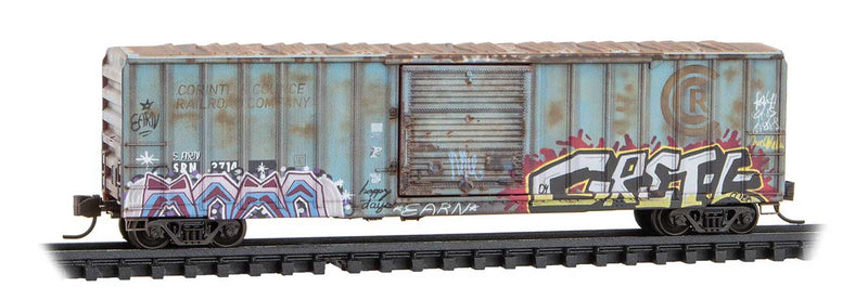 50' Rib-Side Single-Door Boxcar No Roofwalk - Ready to Run -- Saline River & Northern SRN #3714 (Ex-Corinth & Counce, graffiti, Per Diem 1-1