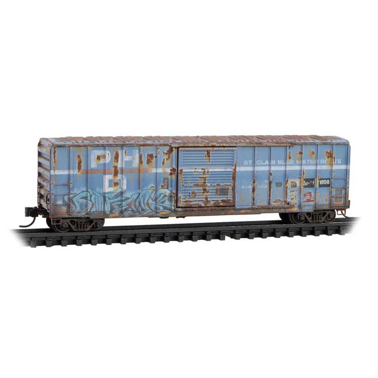 50' Rib-Side Single-Door Boxcar No Roofwalk - Ready to Run -- Sabine River & Northern SRN #1898 (Ex-PH&D, Weathered, blue, Per Diem #6)-1