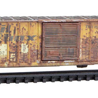 50' Rib-Side Single-Door Boxcar No Roofwalk - Ready to Run -- Sabine River & Northern #1032 (Weathered, Ex-Railbox, yellow, Series #8)
