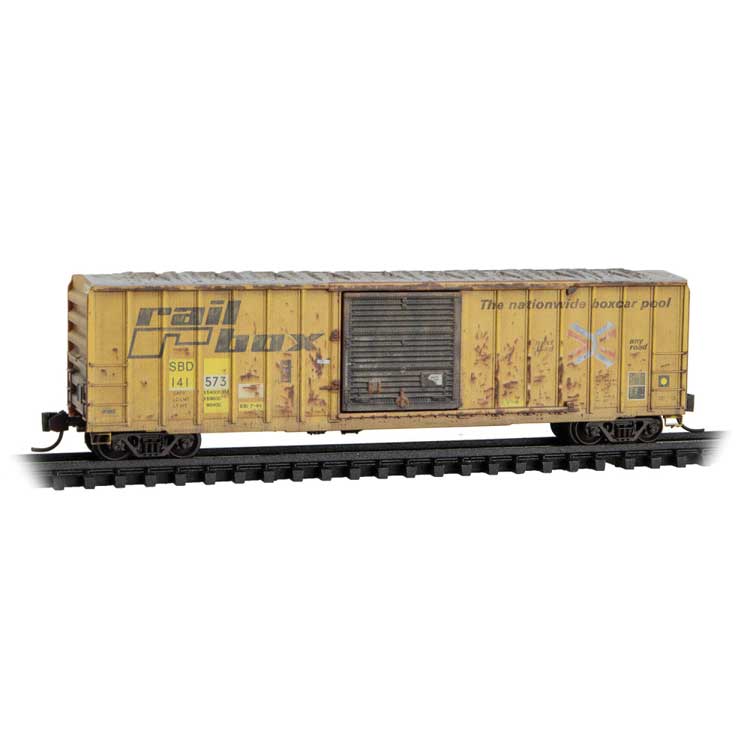50' Rib-Side Single-Door Boxcar No Roofwalk - Ready to Run -- Seaboard System SBD #141573 (Weathered, Ex-RBOX Patch, yellow, Series #9)-1