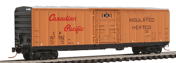 50' Rib-Side Boxcar w/Plug-Door - Ready to Run -- Canadian Pacific #167062 (orange Sides, black Ends, aluminum Roof)