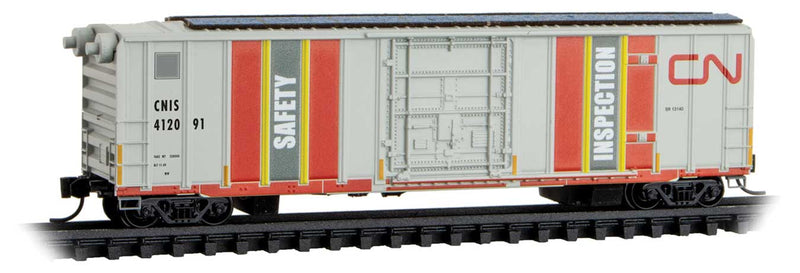 50' Rib-Side Plug-Door Boxcar No Roofwalk - Ready to Run -- Canadian National #412091 (Track Inspection Car, gray, orange, yellow)
