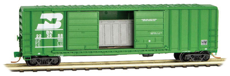 50' Rib-Side Double-Door Boxcar No Roofwalk - Ready to Run -- Burlington Northern #222558 (Cascade Green, white, 1980s Logo on Left)