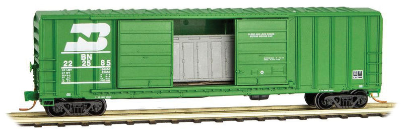 50' Rib-Side Double-Door Boxcar No Roofwalk - Ready to Run -- Burlington Northern #222585 (Cascade Green, white, 1980s Logo on Left)