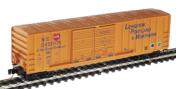50' Rib Side Double Door Boxcar - No Roofwalk -- Longview, Portland & Northern #52079 (orange, blue lettering)