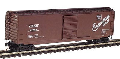 50' Standard Single Door Boxcar -- CB&Q #21383 Everywhere West - Way of the Zephyrs (Boxcar Red, white)