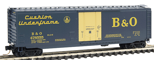50' Standard Boxcar Plug Door -- Baltimore & Ohio #478555 (Blue w/ Aluminum Roof, Yellow Door)