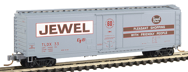 50' Standard Plug Door Boxcar -- Jewel Tea Company #33 (Gray, large name & "Pleasant Shopping" slogan)