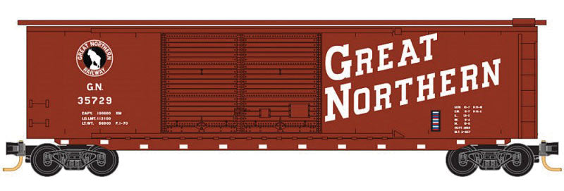 50' Double-Door Boxcar - Ready to Run -- Great Northern 35729 (red, white, Billboard Lettering, Rocky Silhouette Logo