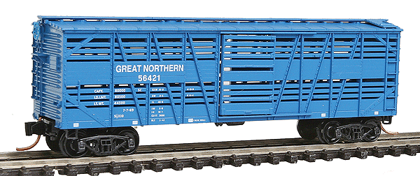 40' Despatch Wood Stock Car - Ready to Run -- Great Northern #56421 (Big Sky Blue, white Lettering)