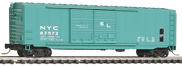 50' Double-Door Boxcar No Roofwalk - Ready to Run -- New York Central #87572 (Jade Green, Small Logo)