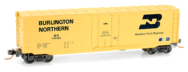50' Plug-Door Boxcar No Roofwalk - Ready to Run -- Burlington Northern #745452 (yellow, black Herald & Lettering)
