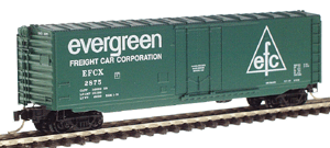50' Plug-Door Boxcar - No Roofwalks -- Evergreen Freight Car Corporation EFCX #2875 (green, white logo)