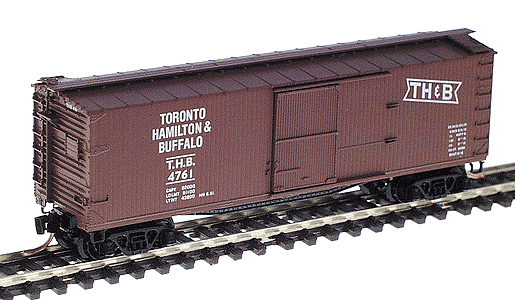 40' Double-Sheathed Wood Boxcar Single Door w/Vertical Brake Wheel -- Toronto, Hamilton & Buffalo #4761 (Boxcar Red, white lettering)