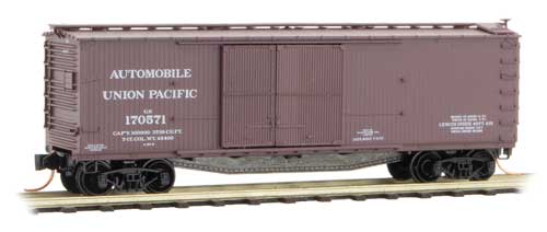 40' Double-Sheathed 1-1/2-Door Wood Boxcar, Vertical Brake Wheel Ready to Ru -- Union Pacific 170571 (Boxcar Red, Auto Service)