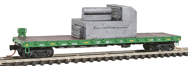 50' Straight-Side Flatcar w/Side-Mount Brake Wheel - Ready to Run -- With Generator Load Burlington Northern Santa Fe #576734 (Cascade Green)