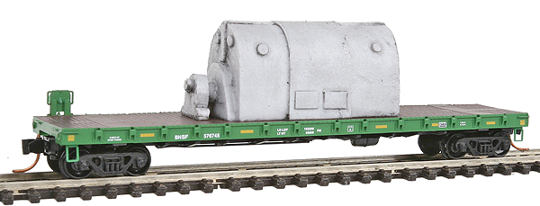 50' Straight-Side Flatcar w/Side-Mount Brake Wheel - Ready to Run -- With Generator Load Burlington Northern Santa Fe #576745 (Cascade Green)
