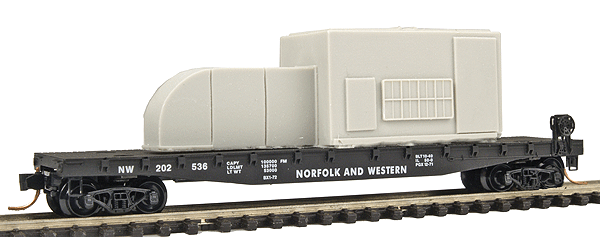 50' Flatcar w/Fishbelly Side w/Industrial Air Conditioning Unit Load -- Norfolk & Western #202536 (black, white Lettering)