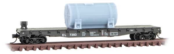 50' Fishbelly Flatcar, Side Brake Wheel, Pressure Tank Load - Ready to Run -- Erie Lackawanna 7393 (black)