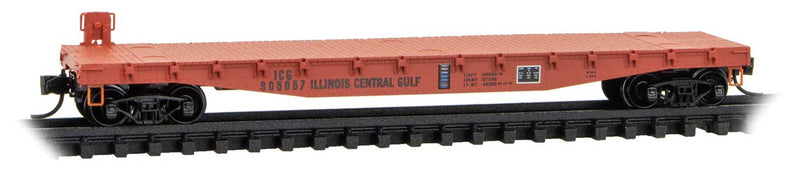 50' Fishbelly-Side Flatcar with Side-Mount Brake Wheel - Ready to Run -- Illinois Central Gulf #905057 (orange, black)