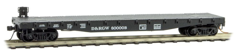 50' Fishbelly-Side Flatcar True-Scale Conversion Car - Ready to Run -- Denver & Rio Grande Western #80000B (black)