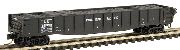 50' Gondola w/Fishbelly Sides & Drop Ends w/Railroad Tie Load - Assembled -- Canadian Pacific #341998 (black w/white lettering)