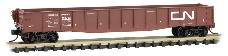 50' Gondola with Fishbelly Sides & Drop-Ends - Ready to Run -- Canadian National 143722 (Boxcar Red, white, Noodle Logo)