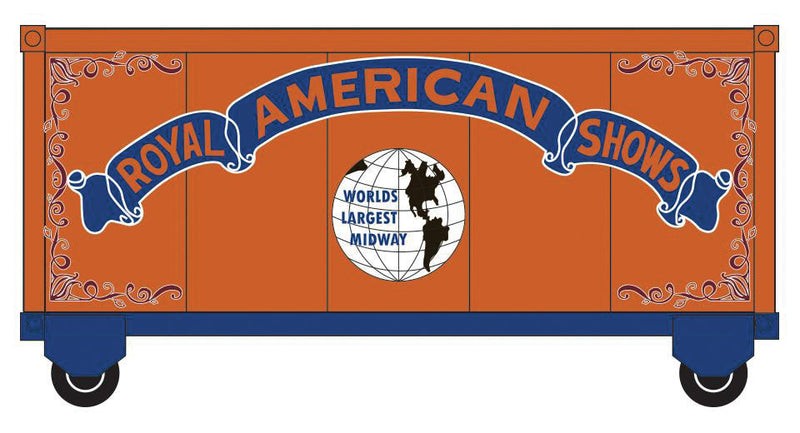 Circus Box Body Wagon 2-Pack - Ready to Run -- Royal American Shows (white w/Big Cats & orange/blue)
