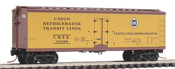 40' Double Sheathed Wood Reefer -- Erie #39480 (Boxcar Red, yellow Sides, black Logo & Lettering)