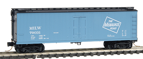 40' Double-Sheathed Wood Reefer -- Milwaukee Road #79031 (blue, black roof & ends, white lettering & herald)