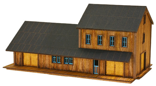 2-Story Freight Warehouse - Kit (Laser-Cut Wood) -- 5 x 3"  12.7 x 7.6cm