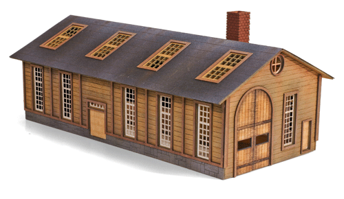 Wood Locomotive Shed - Kit (Laser-Cut Wood) -- Single-Track 6-1/2 x 3-1/2"  16.5 x 8.8cm