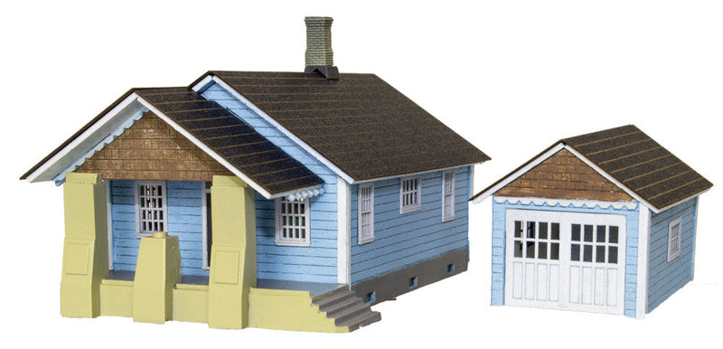 House w/Garage #1 -- Laser-Cut Wood Kit - House: 3-1/4 x 2-1/8" Garage 1-5/8 x 1-1/8"