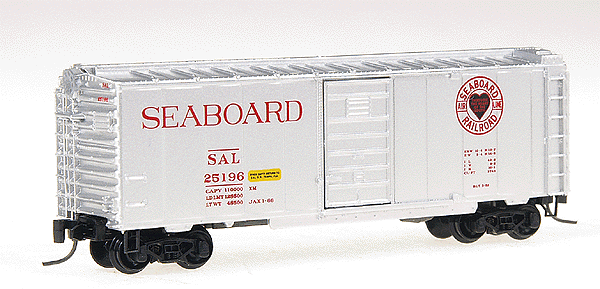 40' Standard Boxcar w/Superior Doors & Magne-Matic Couplers -- Seaboard Air Line #25196 (Aluminum; red "Heart of the South" herald)