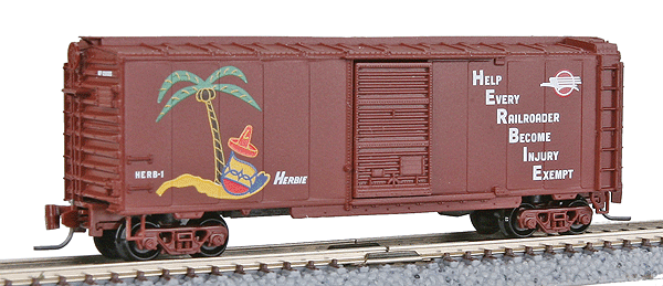 40' Standard Boxcar w/Sliding Door -- Missouri Pacific #129685 (Boxcar Red, white Lettering, Herbie Grafitti)