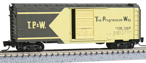 40' Single-Door Boxcar - Ready to Run -- Toledo, Peoria & Western #7069 (yellow, green, The Progressive Way Slogan)